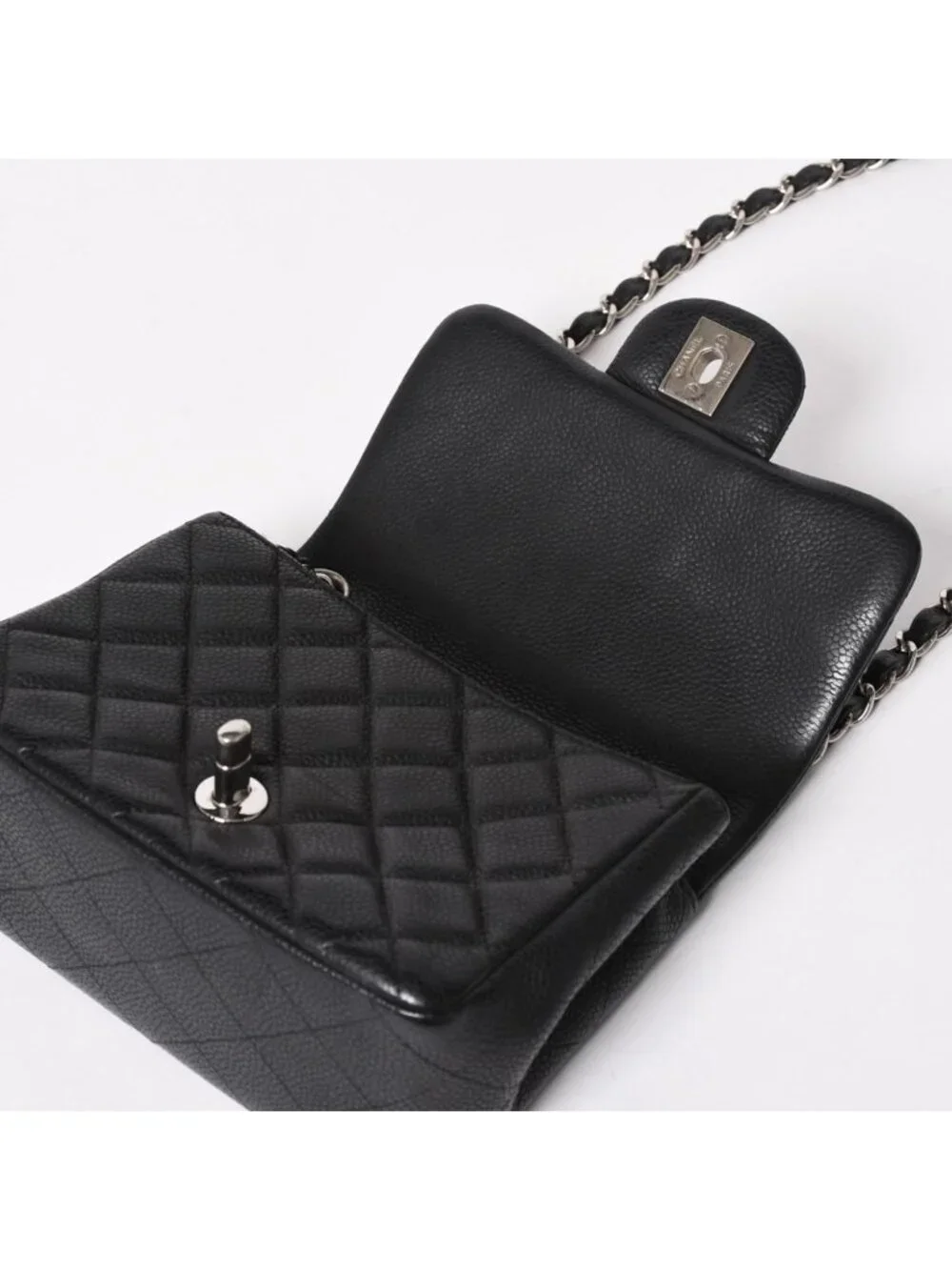 Chanel Mini Quilted 17 S Flap S Chain Shoulder Bag CC Logo Caviar Leather Black